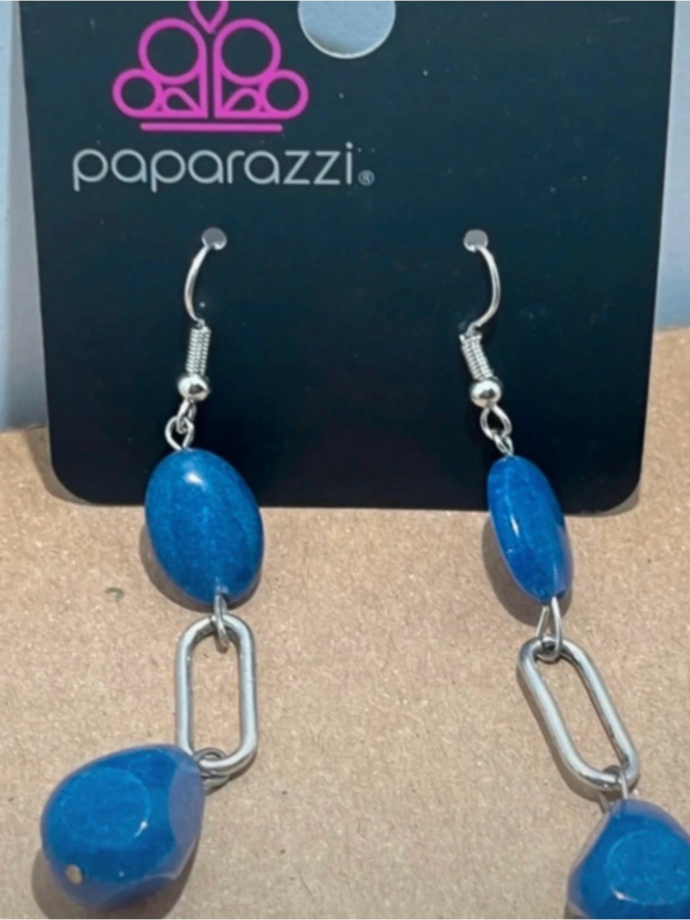 paparazzi Bright Blue Beaded Link Drop Earrings